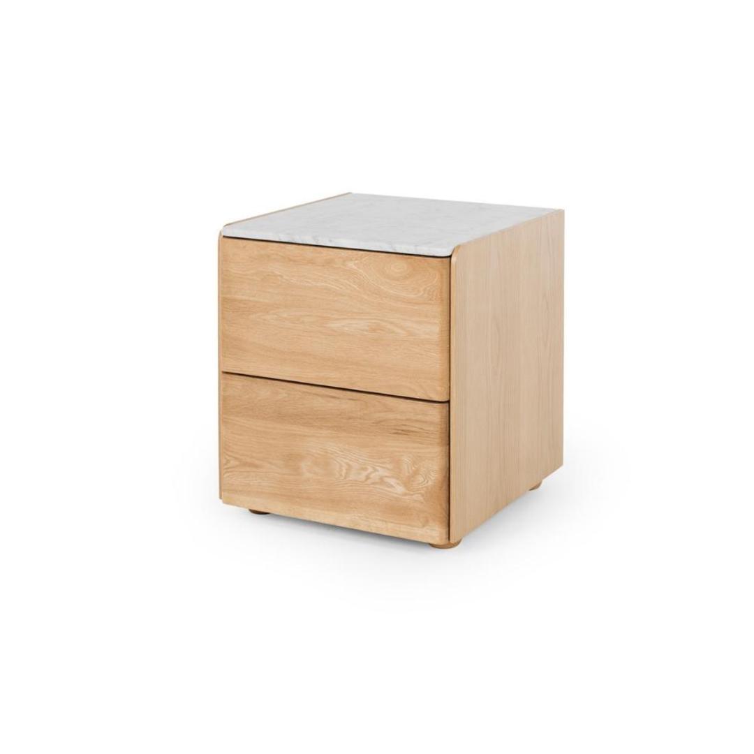 Cube Natural Oak Side Table 2drawer (Marble Top) image 0